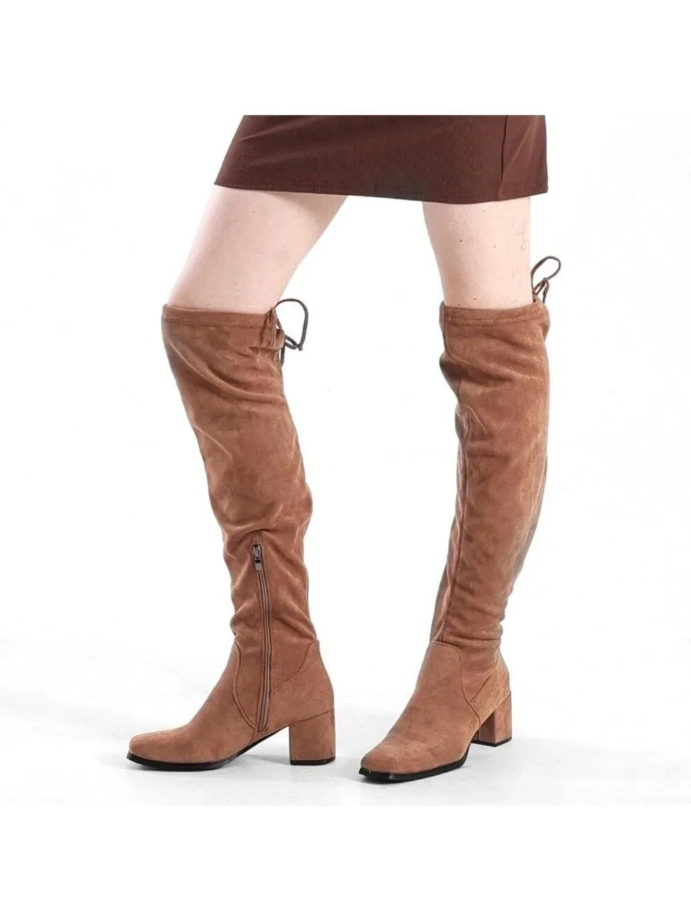 Chic Square Toe 2.5in Thigh High Suede Over the Knee Boots for Women